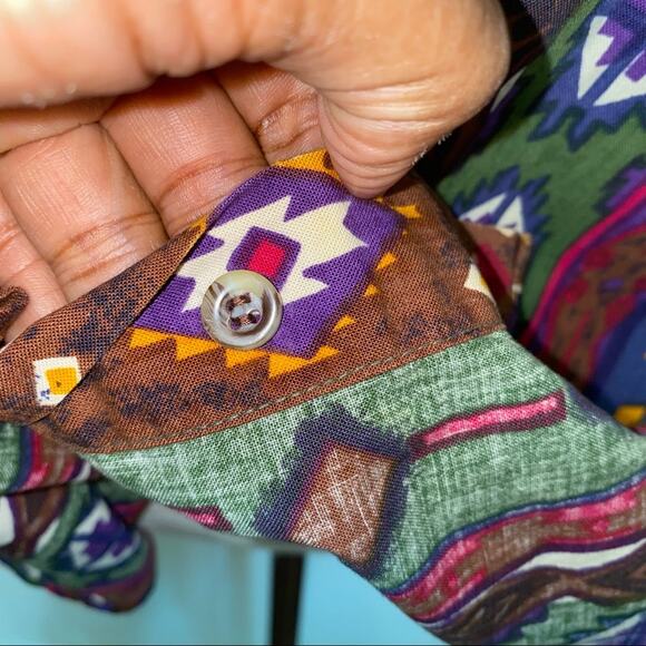 Vintage Boho Indie Tribal Abstract Multicolored button down shirt medium - Picture 4 of 7